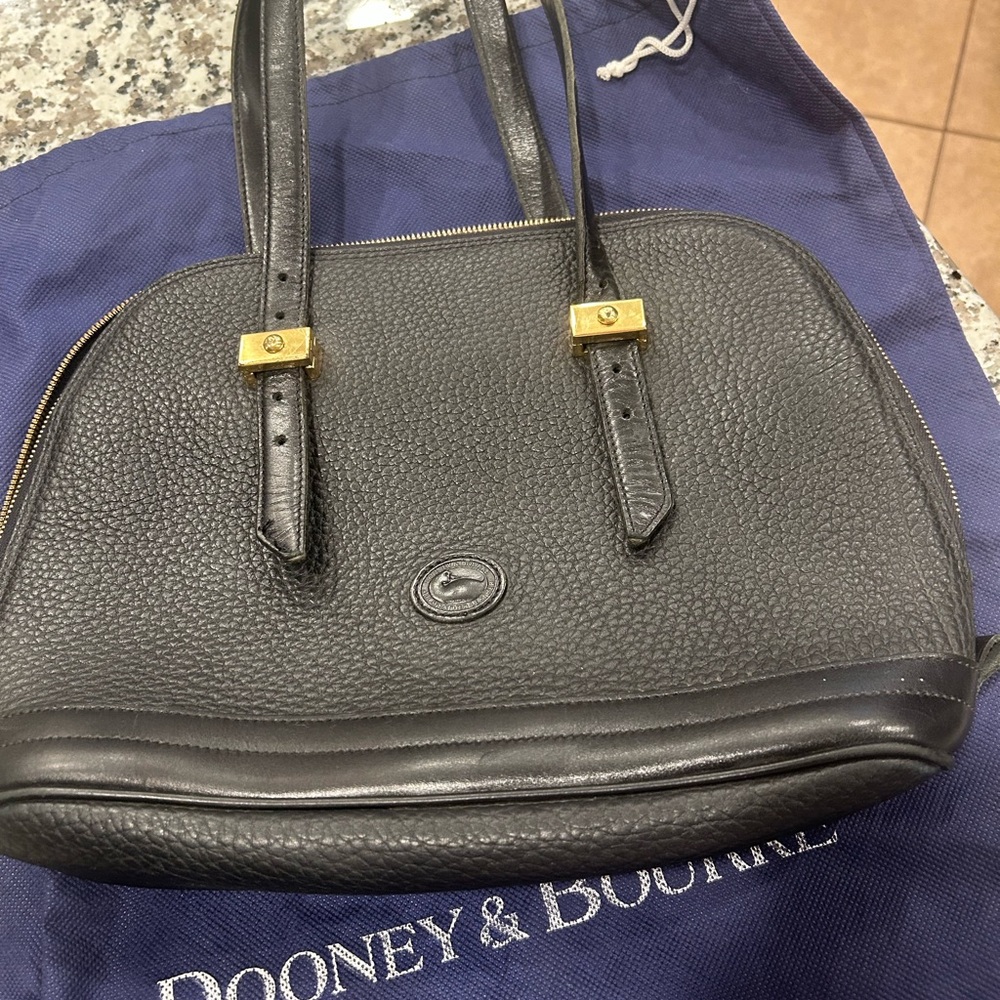 Dooney & Bourke Black Pebble Leather Shoulder Bag with Gold Details